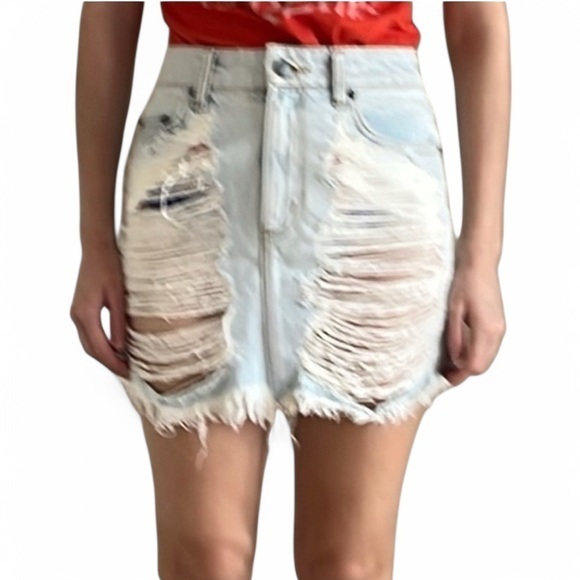 Carmar Dresses & Skirts - Carmar Mash Super Shred Colin Mini Skirt. Distressed Blue Denim, Size 26/2